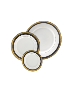 Classic Black And Gold Rim China Collection wedding catering food service special event banquet party rentals in richmond va