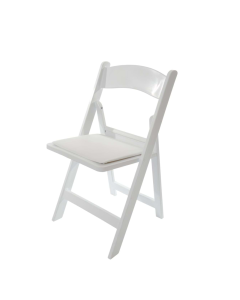 White Resin Folding Chair with Padded Seat Special Event Wedding Party Rentals in Richmond VA