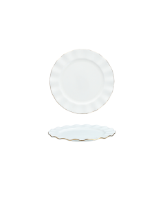 GRETA 6 INCH B AND B PLATE WAVY SCALLOPED GOLD RIM WHITE BONE CHINA BOHO CHIC SPECIAL EVENT WEDDING PARTY RENTALS IN RICHMOND VA