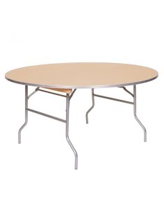 Commercial Grade Wooden Folding Table with Metal Edge 5.5 foot 66 inch diameter special event party rentals in Richmond, VA