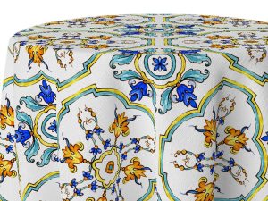 Vibrant Mediterranean Italian French Country Vintage Boho Chic Textured Patterned Specialty Event Party Wedding Linen and Tablecloth Rentals In Richmond Virginia
