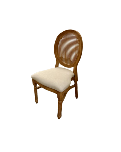 Natural Oak Look Solid Resin Louis Cane Back Chair Shabby Chic Trendy Timeless Elegant Upscale Designer sophisticated wedding, party and special event furniture rentals in richmond, va
