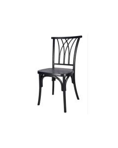 The Black Willow Chair features an elegant back design with intersecting lancet arches, evoking the timeless beauty of cathedral windows and Gothic architecture. This unique pattern gives the chair a refined, upscale look that pairs beautifully with romantic wedding décor, black-tie galas, elegant banquets, and modern event styling. Sometimes called black resin chairs, willow-back chairs, gothic chairs, or cathedral-inspired seating, these chairs are a versatile option for both indoor and outdoor events. With their solid resin construction, padded cushions in black, white, or ivory, and optional custom colors, the Black Willow Chairs combine style, strength, and comfort for any occasion. Matching steel-reinforced bar stools are also available to complete your event design.
