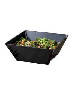 Durable 6.7 quart black melamine square bowl for catering, buffet service, restaurants, and event food displays.