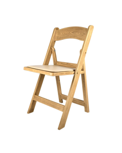 Solid Resin Natural Wood Grain Look Folding Chair with Ivory Padded Seat